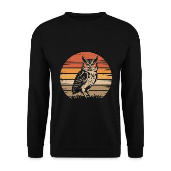 Vintage Eule Vogel - Unisex Pullover - Schwarz - Vorne - Alina (178cm) & Michal (187cm)