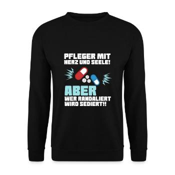 Pfleger mit Herz - Altenpfleger Krankenpfleger - Unisex Pullover - Schwarz - Vorne - Alina (178cm) & Michal (187cm)
