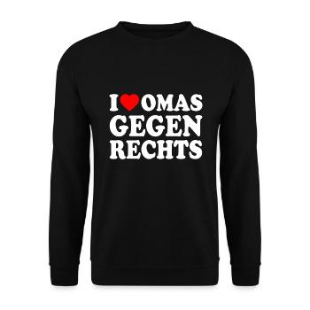 I love omas gegen rechts - Unisex Pullover - Schwarz - Vorne - Alina (178cm) & Michal (187cm)