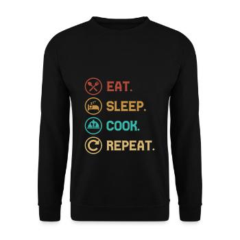 EAT SLEEP COOK REPEAT - Lifestyle/Thema/Motto - Unisex Pullover - Schwarz - Vorne - Alina (178cm) & Michal (187cm)