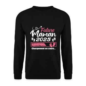 Future Maman 2025 Chargement En Cours - Cadeau - Sweat-shirt Unisexe - noir - Devant - Alina (178cm) & Michal (187cm)