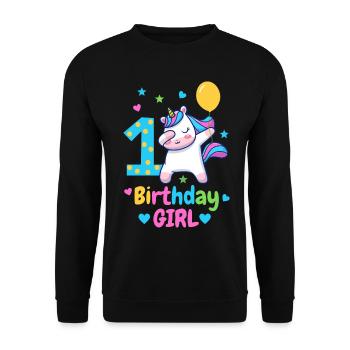 1st birthday unicorn - Unisex Sweatshirt - black - Front - Alina (178cm) & Michal (187cm)