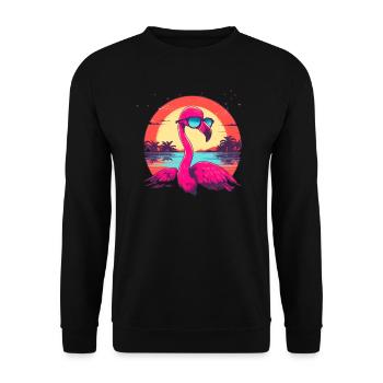 Stay cool and pink.Surf Flamingo chillt sein Leben - Unisex Pullover - Schwarz - Vorne - Alina (178cm) & Michal (187cm)