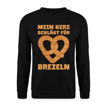 Brezel Herz Geschenk Brezeln Bretzel - Unisex Pullover - Schwarz - Vorne - Alina (178cm) & Michal (187cm)