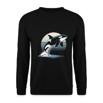 Wunderschöner Orca Wal Orka Schwertwal Meerestier - Unisex Pullover - Schwarz - Vorne - Alina (178cm) & Michal (187cm)