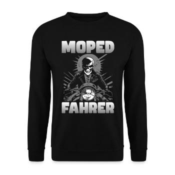 Moped Fahrer - Unisex Pullover - Schwarz - Vorne - Alina (178cm) & Michal (187cm)