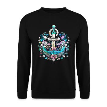 Anchor, Retro, Sea, Maritime, Tattoo Style, Symbol - Unisex Sweatshirt - black - Front - Alina (178cm) & Michal (187cm)