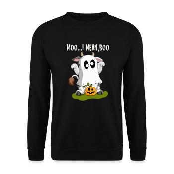 Une vache déguisée en fantôme célèbre Happy Halloween - Sweat-shirt Unisexe - noir - Devant - Alina (178cm) & Michal (187cm)