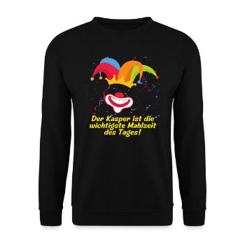 Der Kasper ist die wichtigste Mahlzeit des Tages. - Unisex Pullover - Schwarz - Vorne - Alina (178cm) & Michal (187cm)
