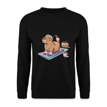 Lustiges Pilates Yoga Capybara - Unisex Pullover - Schwarz - Vorne - Alina (178cm) & Michal (187cm)