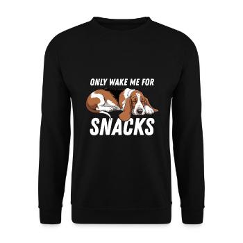 Lustiger Basset Hound Wake Me Only Für Snacks - Unisex Pullover - Schwarz - Vorne - Alina (178cm) & Michal (187cm)