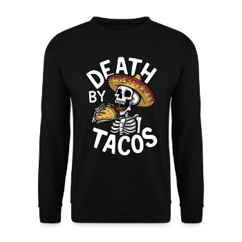 Humorvolles Skelett Fest Tod von Tacos Sombrero - Unisex Pullover - Schwarz - Vorne - Alina (178cm) & Michal (187cm)