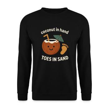 Kokosnuss in der Hand – Zehen im Sand - Unisex Pullover - Schwarz - Vorne - Alina (178cm) & Michal (187cm)