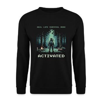 Real Life Survival Mode Activated Saying - Unisex Sweatshirt - black - Front - Alina (178cm) & Michal (187cm)