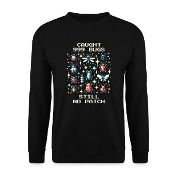Fehler Humor Retro Pixel Art Gaming Nerd Insekten - Unisex Pullover - Schwarz - Vorne - Alina (178cm) & Michal (187cm)