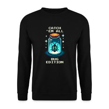 Insekten Sammeln Jagd Retro Pixel Art Gaming - Unisex Pullover - Schwarz - Vorne - Alina (178cm) & Michal (187cm)