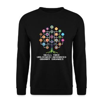 Skill Tree: Granny Squares | Häkeln - Unisex Pullover - Schwarz - Vorne - Alina (178cm) & Michal (187cm)