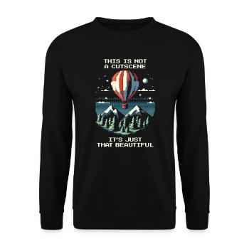 Kein Cutscene | Ballonfahrt Panorama Himmel - Unisex Pullover - Schwarz - Vorne - Alina (178cm) & Michal (187cm)