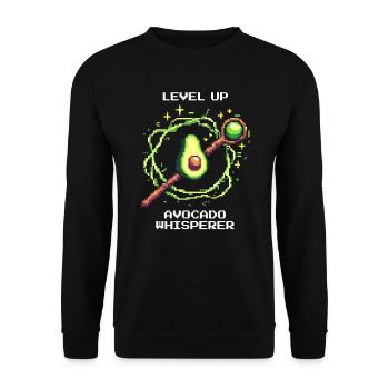Level Up | Avocado Whisperer mit XP Power-Up - Unisex Pullover - Schwarz - Vorne - Alina (178cm) & Michal (187cm)