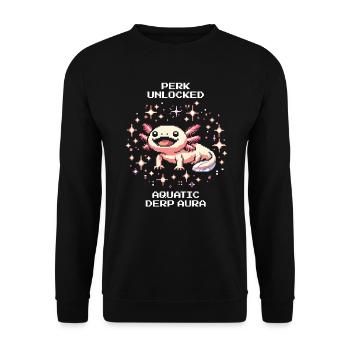 Axolotl Aura | Lustige Amphibie Retro Pixel - Unisex Pullover - Schwarz - Vorne - Alina (178cm) & Michal (187cm)