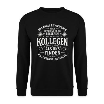 Jobwechsel Kollegen Abschiedsgeschenk - Unisex Pullover - Schwarz - Vorne - Alina (178cm) & Michal (187cm)
