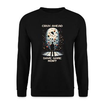 Crux ahead | Bouldering Pixel Art Kneebar - Unisex Sweatshirt - black - Front - Alina (178cm) & Michal (187cm)