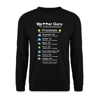 Wetter Guru Preisliste Schoenes wetter bestellen - Unisex Pullover - Schwarz - Vorne - Alina (178cm) & Michal (187cm)