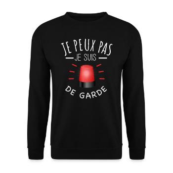 je peux pas je suis de garde humour fun pompier - Sweat-shirt Unisexe - noir - Devant - Alina (178cm) & Michal (187cm)