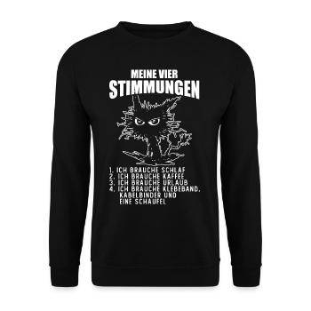 Katze Urlaub Müde Kaffee Vier Stimmungen - Unisex Pullover - Schwarz - Vorne - Alina (178cm) & Michal (187cm)