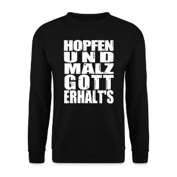 Hopfen und Malz, Gott erhalt's. Spruch Bier Lustig - Unisex Pullover - Schwarz - Vorne - Alina (178cm) & Michal (187cm)