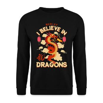 China - Ich glaube an Drachen! - Unisex Pullover - Schwarz - Vorne - Alina (178cm) & Michal (187cm)