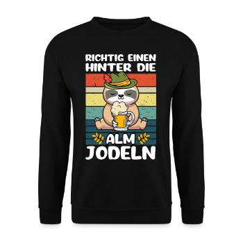 Einen Hinter Die Alm Jodeln - Unisex Pullover - Schwarz - Vorne - Alina (178cm) & Michal (187cm)