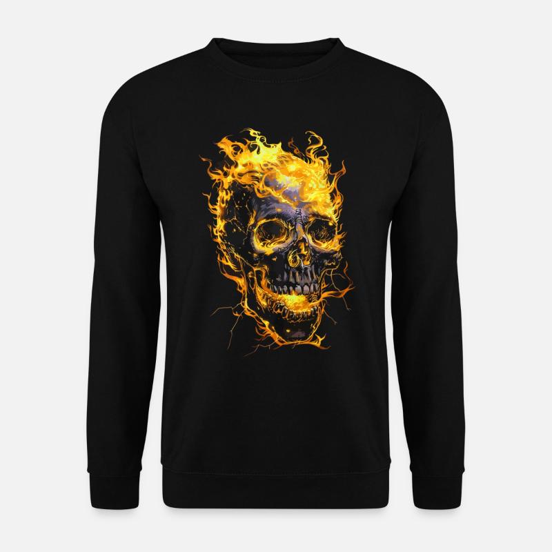 Totenkopf Flammen Totenschädel Feuer Skelett Biker - Unisex Pullover - Schwarz