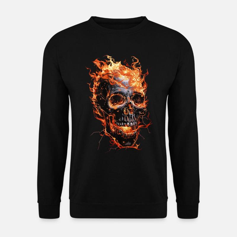 Totenkopf Flammen Totenschädel Feuer Skelett Biker - Unisex Pullover - Schwarz