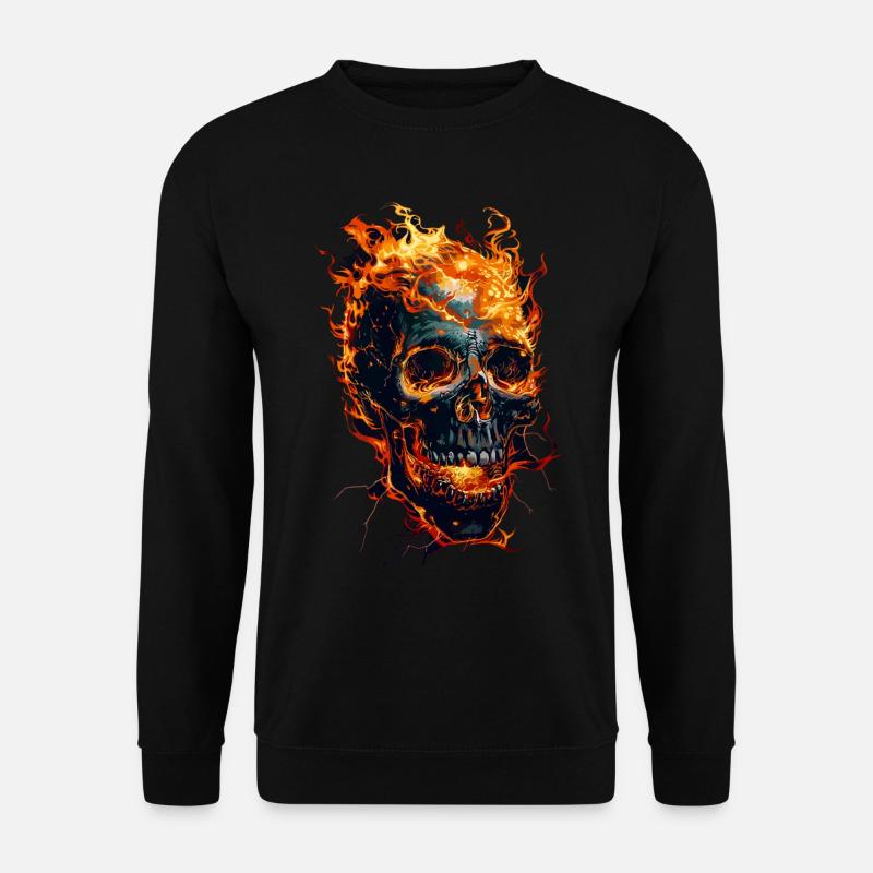 Totenkopf Flammen Totenschädel Feuer Skelett Biker - Unisex Pullover - Schwarz