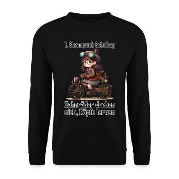 Erster Steampunk Schultag - Unisex Pullover - Schwarz - Vorne - Alina (178cm) & Michal (187cm)