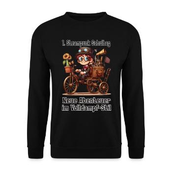 Erster Steampunk Schultag - Unisex Pullover - Schwarz - Vorne - Alina (178cm) & Michal (187cm)