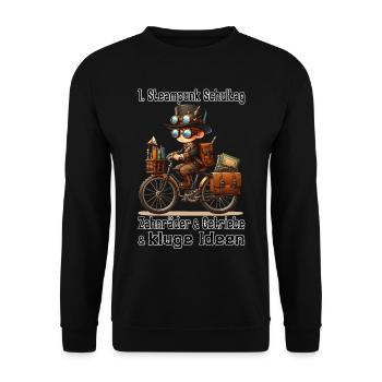 Erster Steampunk Schultag - Unisex Pullover - Schwarz - Vorne - Alina (178cm) & Michal (187cm)