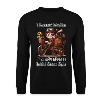 Erster Steampunk Schultag - Unisex Pullover - Schwarz - Vorne - Alina (178cm) & Michal (187cm)