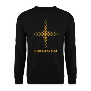 God Bless You (Religion / Cross / Squares / Gold) - Unisex Sweatshirt - black - Front - Alina (178cm) & Michal (187cm)