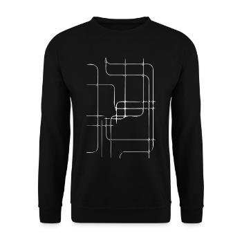 Geometrische Linienführung Netz - Unisex Pullover - Schwarz - Vorne - Alina (178cm) & Michal (187cm)