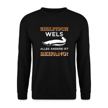 Wels Angeln - Unisex Pullover - Schwarz - Vorne - Alina (178cm) & Michal (187cm)