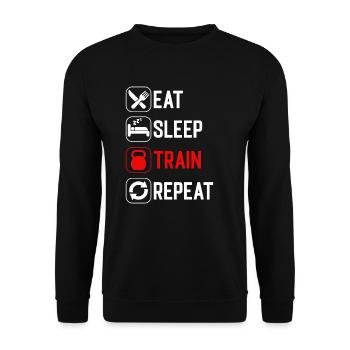 Eat Sleep Train Repeat - Unisex Pullover - Schwarz - Vorne - Alina (178cm) & Michal (187cm)