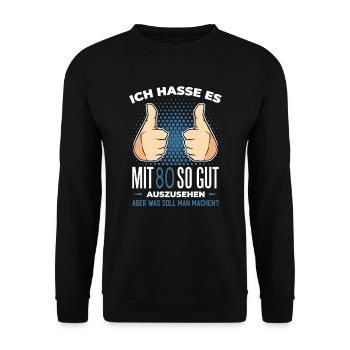 80. Geburtstag - 80 Jahre - Unisex Pullover - Schwarz - Vorne - Alina (178cm) & Michal (187cm)