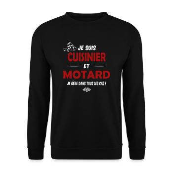 Cuisinier et motard cadeau humour moto - Sweat-shirt Unisexe - noir - Devant - Alina (178cm) & Michal (187cm)