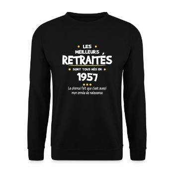 Retraite et 1957 cadeau humour retraité - Sweat-shirt Unisexe - noir - Devant - Alina (178cm) & Michal (187cm)