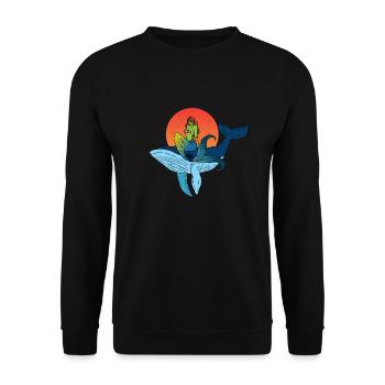 Wal und Meerjungfrau Design - Unisex Pullover - Schwarz - Vorne - Alina (178cm) & Michal (187cm)
