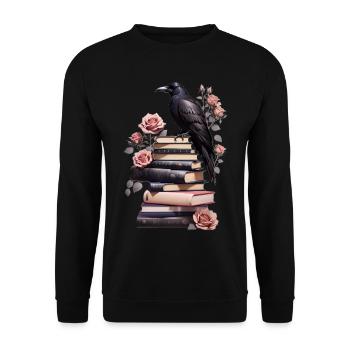 Pile de livres avec corbeau - Sweat-shirt Unisexe - noir - Devant - Alina (178cm) & Michal (187cm)