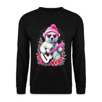 Ours polaire mignon avec guitare - Sweat-shirt Unisexe - noir - Devant - Alina (178cm) & Michal (187cm)