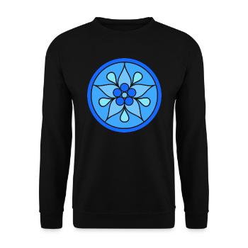 Tribal Blumen Rosette in Blautönen - Unisex Pullover - Schwarz - Vorne - Alina (178cm) & Michal (187cm)